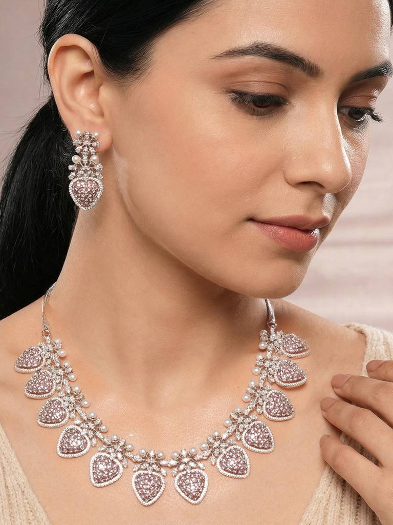 Antique Silver Plated Pearl Studded Cocktail Bridal Statement Jewellery Set : SJNK2990