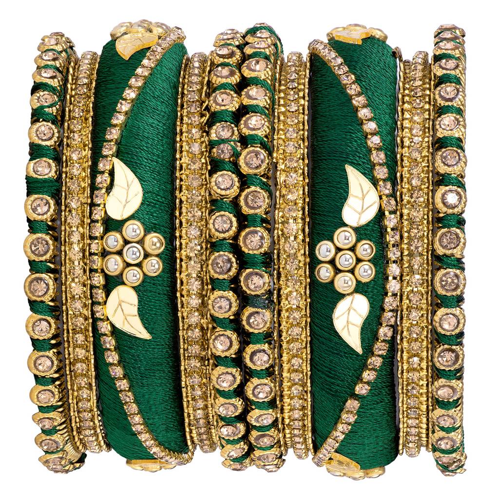 Thread & Stone Studded Chuda Bangle Set Ethnic Jewellery For Women Navratri Gift : PF51B85G