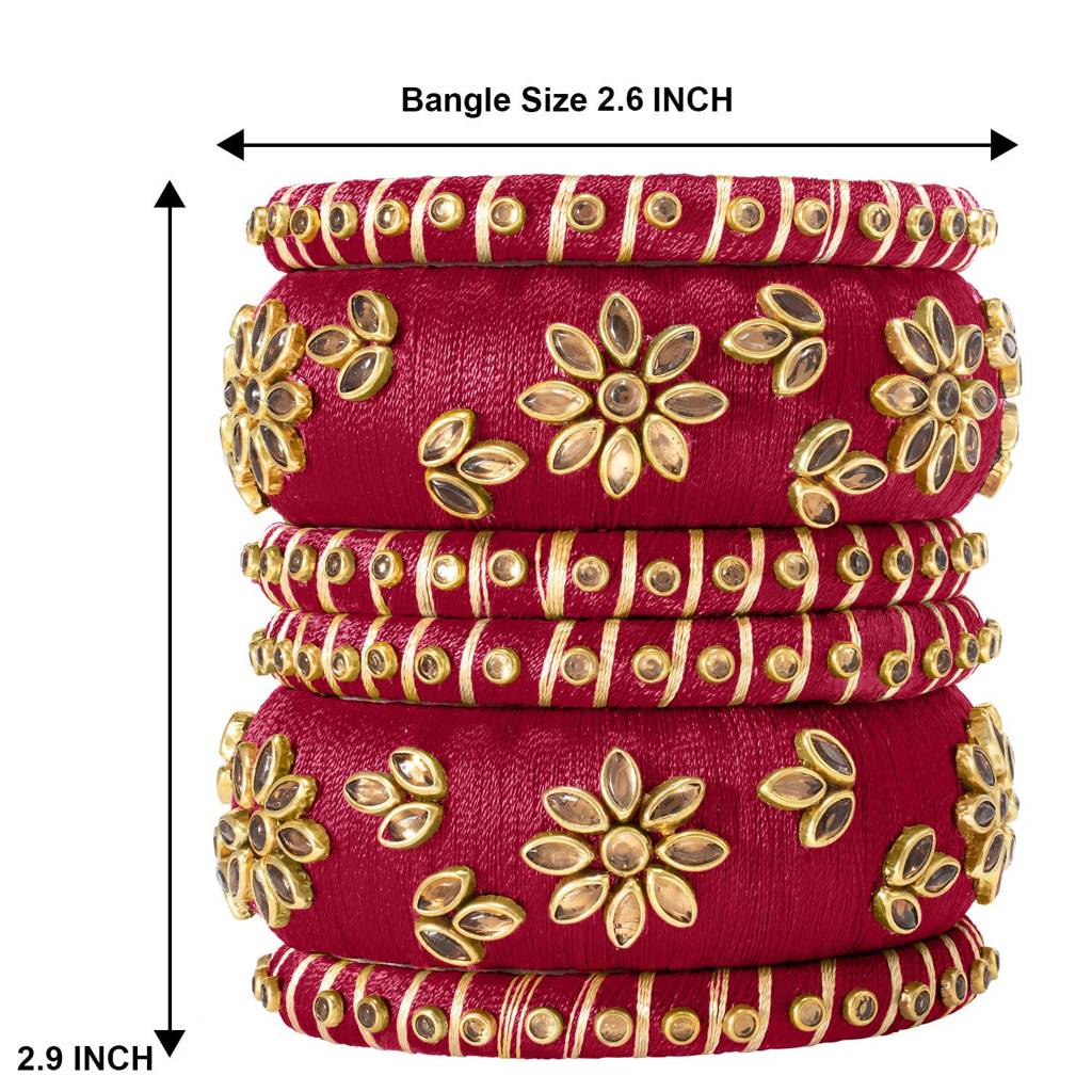 Peora Silk Thread Matching Golden Floral Decorative Chuda Chura Bangle Set For Women : PF51B69R