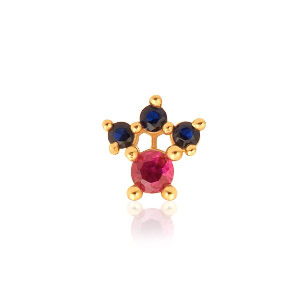 Red & Blue Cz Crown Nose Pin - Sterling Silver Gold Plated : NP-00094_925S_W_RCZ