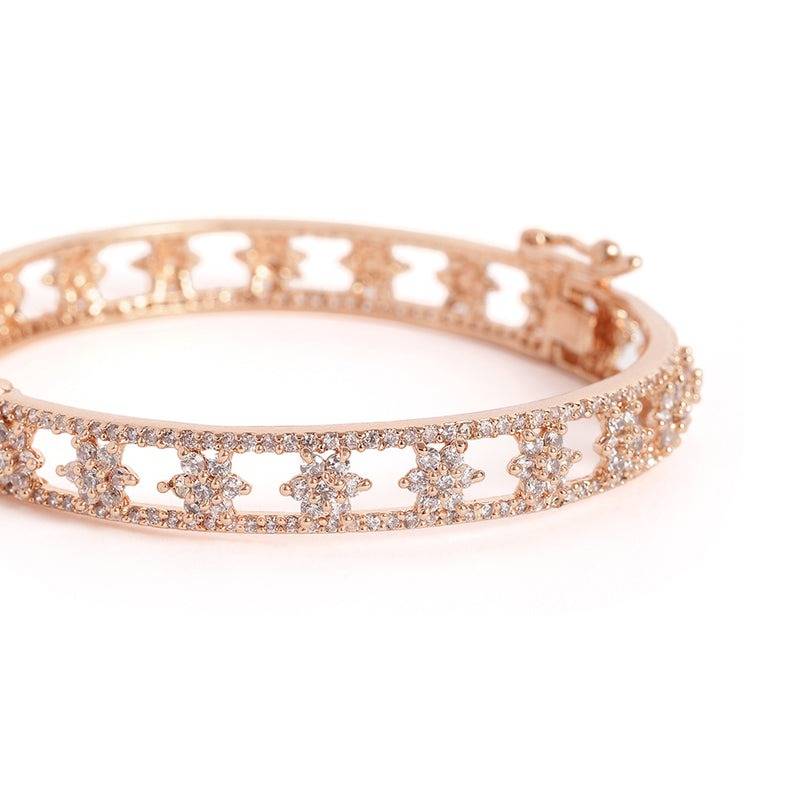 Cz Flower Bangle With Pearl Accents | Statement Bangle : AD-053-RGWEBANGLE