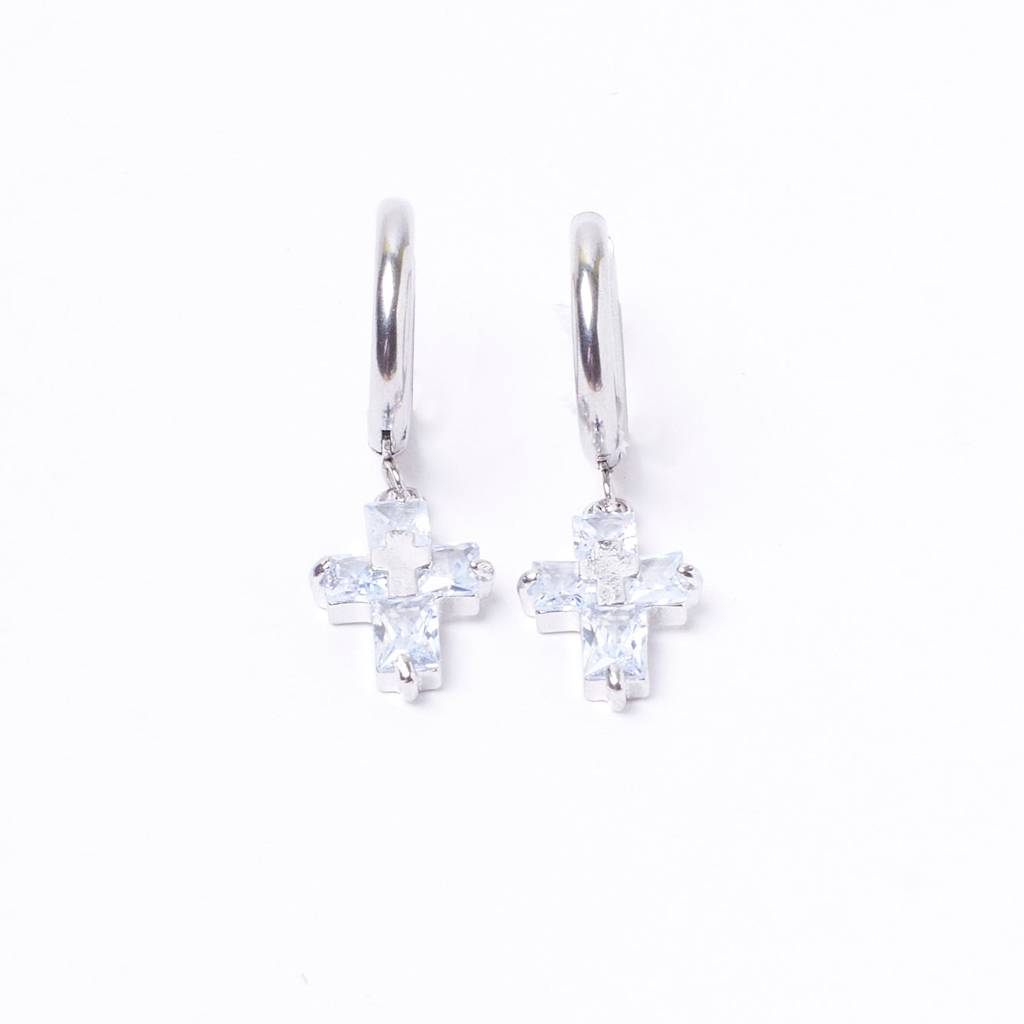 Crystal Cross Silver Earrings : ME2C0305