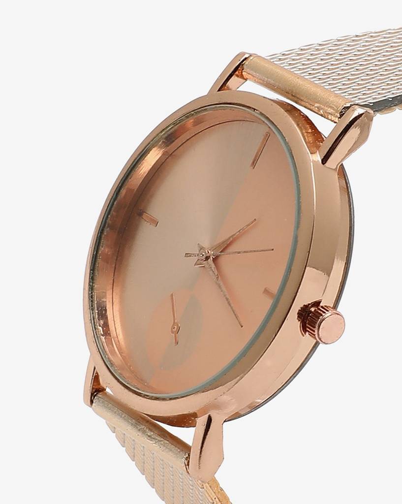 Rose Gold Analog Round Dial With Metal Mesh Strap : HSWC1029