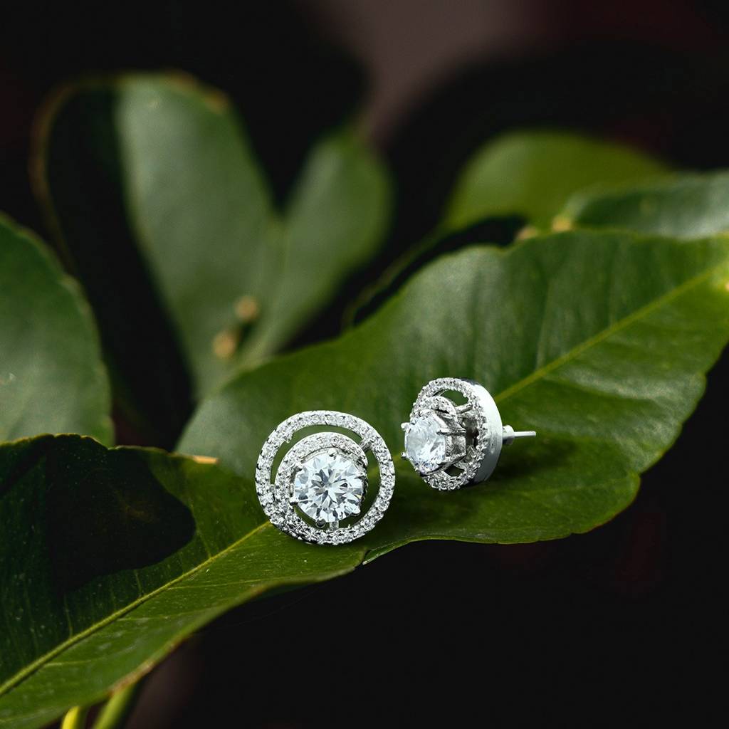 Dual Bling Spiral Detachable Zirconia Anti Tarnish Everyday Studs : 100017