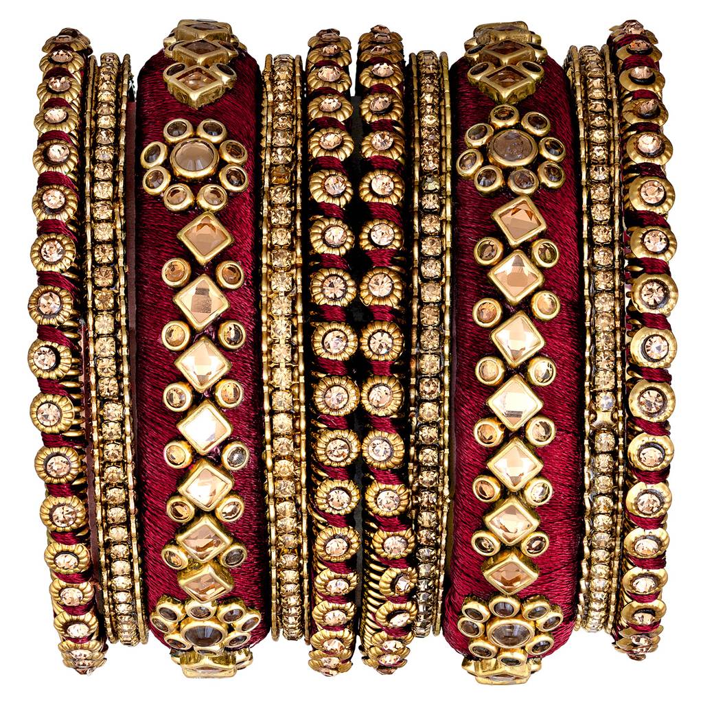Peora Velvet Matching Fancy Silk Thread Chuda Bangle Set Navratri Gift For Women : PF51B46M
