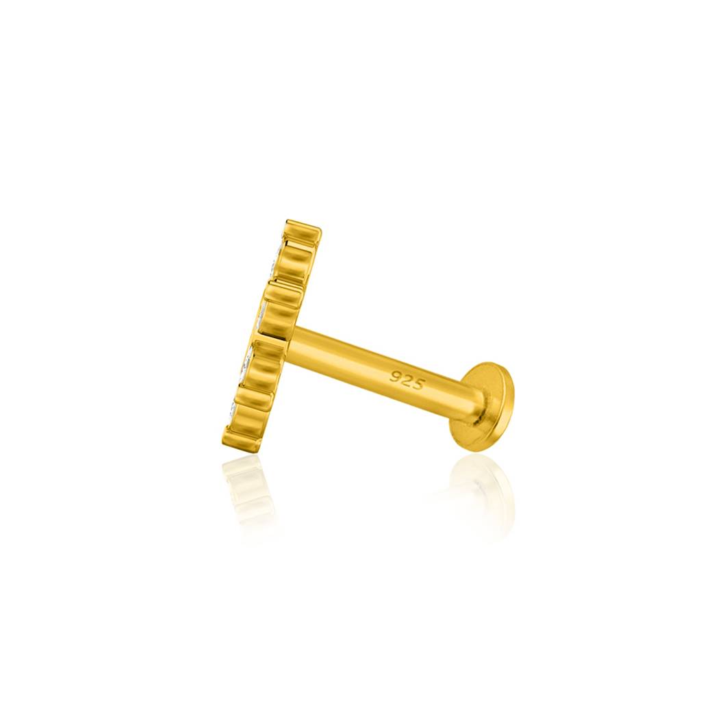 White Cz Snowflake Cluster Nose Pin 925 Gold Plated Sterling Silver : NP-00116_925_YG_WCZ_