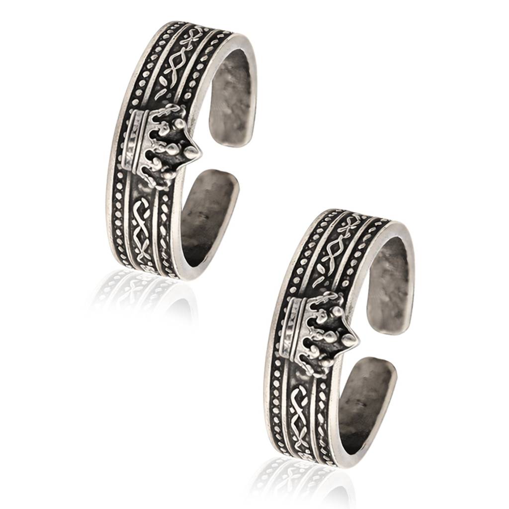 Crown Adjustable Toe Ring - Sterling Silver Oxidized : Toe-0020