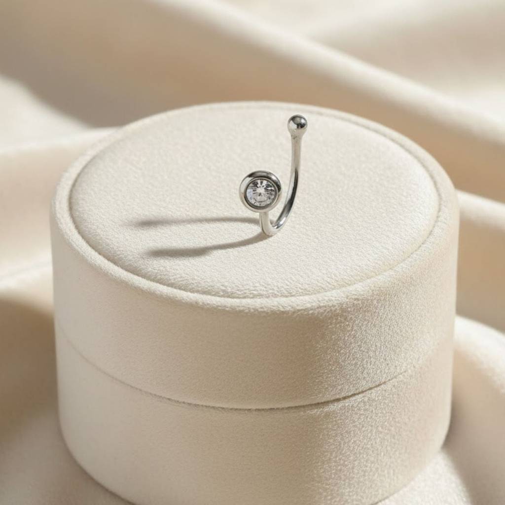 Cz Minimalist Bezel Set Clip-On Nose Pin 925 Sterling Silver : CNP-0012
