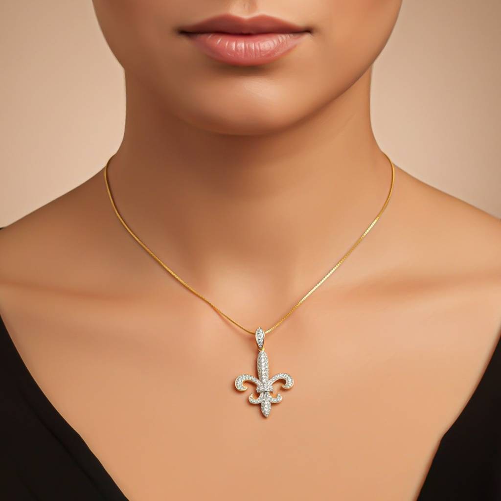 Silver Fleur-De-Lis Cz Pendant : ZLP-1178