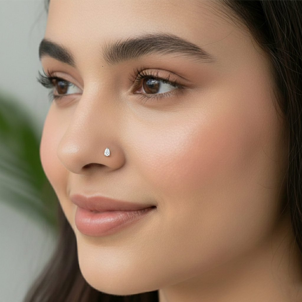 Lab Grown Diamond 0.01 Carat 925 Sterling Silver Gold Plated Solitaire Wire Nosepin : SQNP20529-NPW-925S-001CT