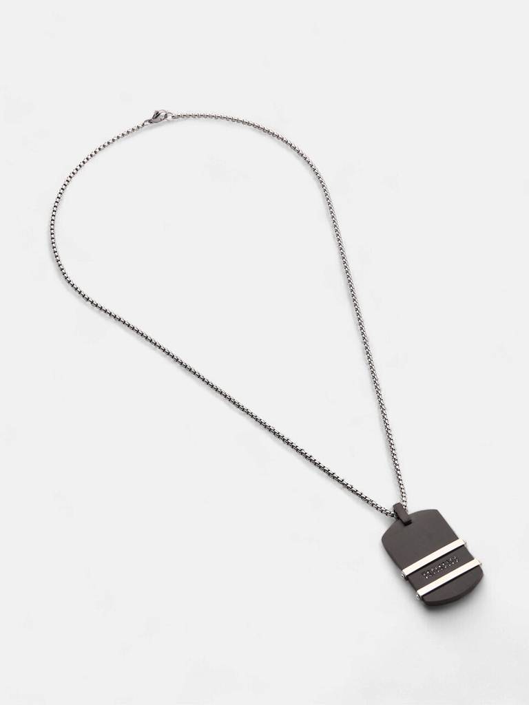 Men'S The Lined Plate Pendant Necklace - Onyx Black:Metallic Silver : FANC1094