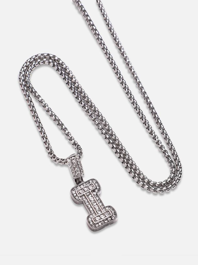 Men'S Embellished Alphabet Pendant Necklace - Silver : FANC1071-I