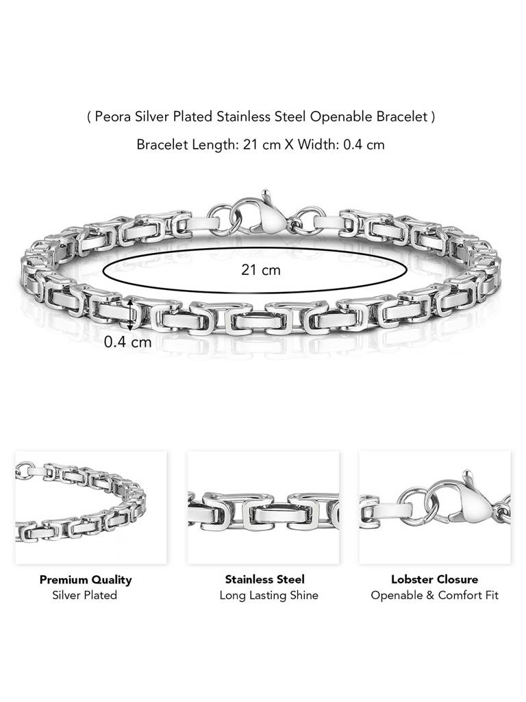 Combo Of Silver Plated Openable Fancy Bracelet For Boys With Fancy Cross Pendant With Cuban Chain For Men & : PX5CH86-PX8B108S