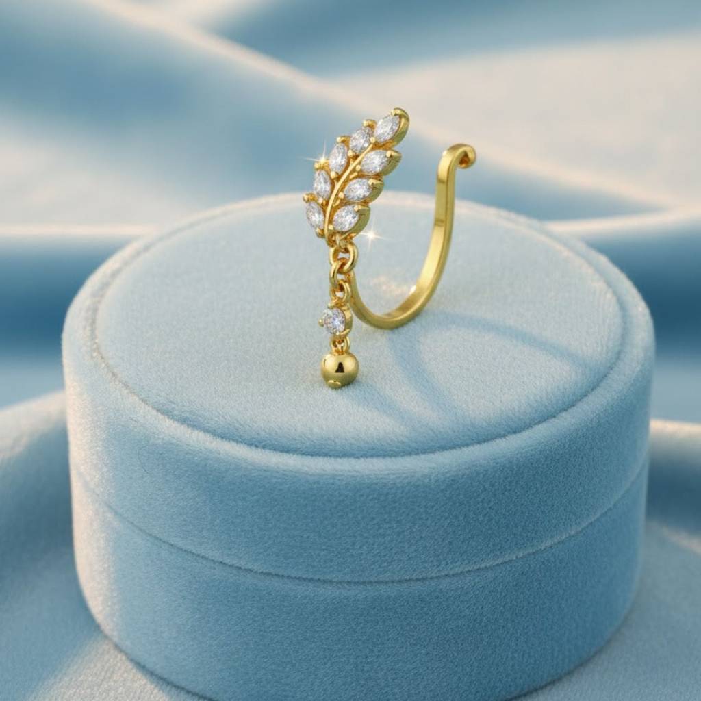 Leaf Vine Clip-On Nose Pin 925 Sterling Silver Yellow Plated : CNP-0023