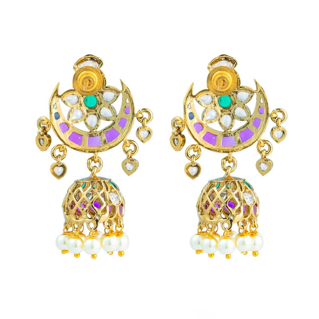 Gold Elegance Meenakshi Crescent Jhumka Earrings : 8905124572025