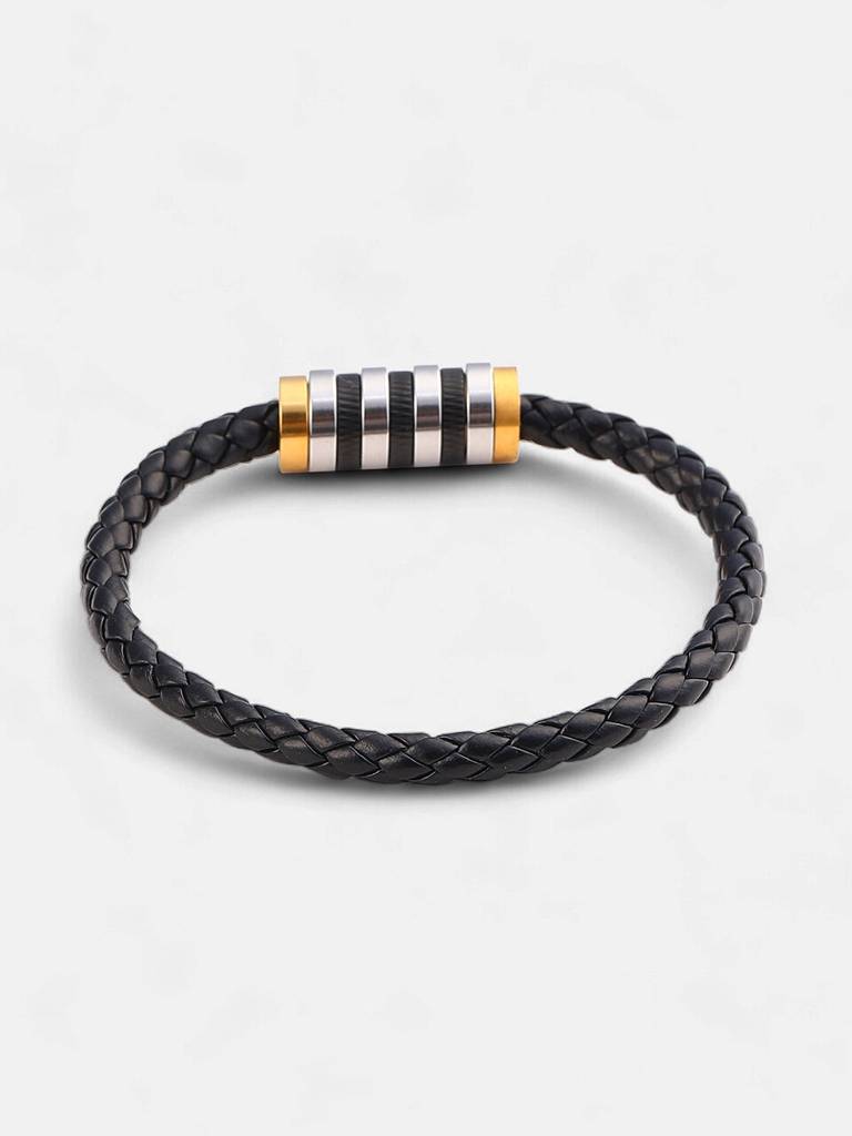 Men'S The Braided Leather Bracelet - Onyx Black : FABR1124