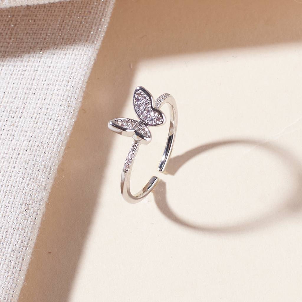 Hollis Studded Butterfly Silver Ring With Valentine Box : RS13568-S