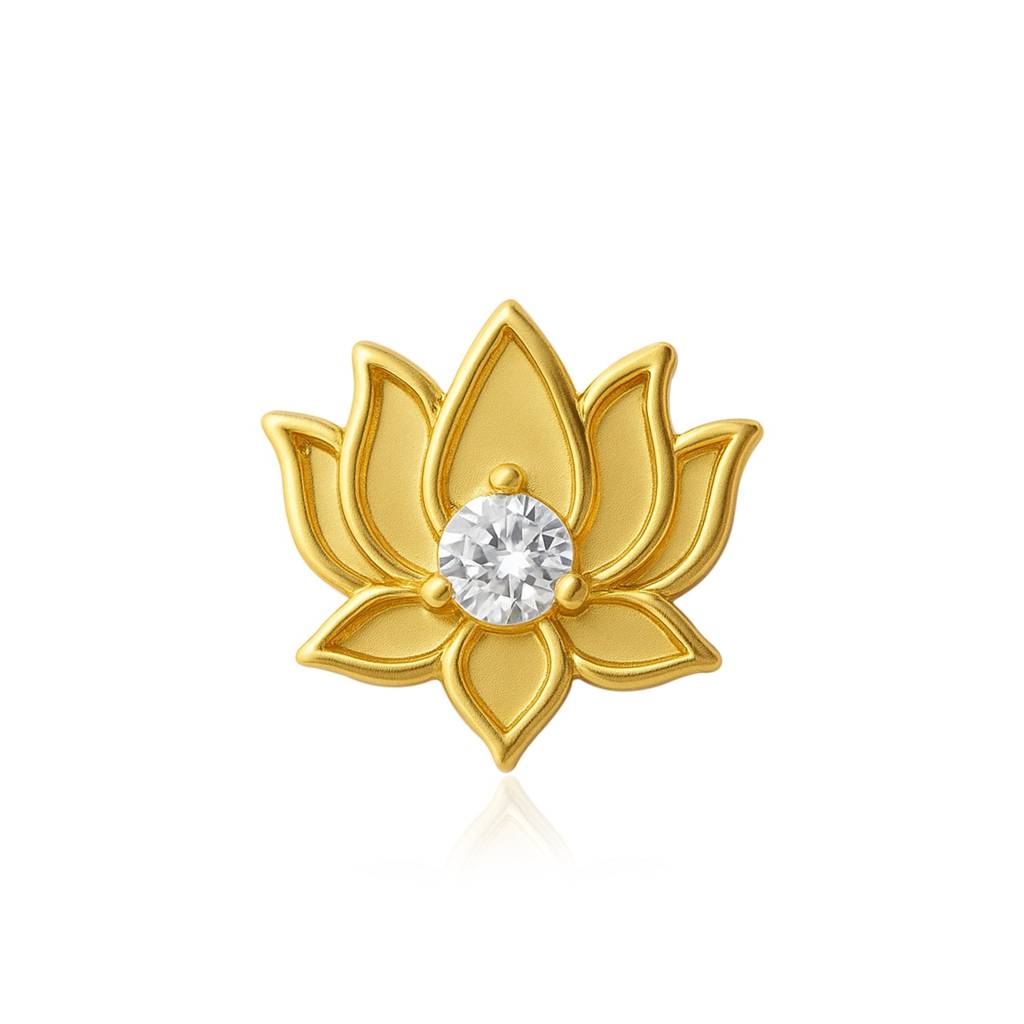 White Cz Center Lotus Flower Nose Pin 925 Sterling Silver Gold Plated : NP-0021-N-1-snp-0034