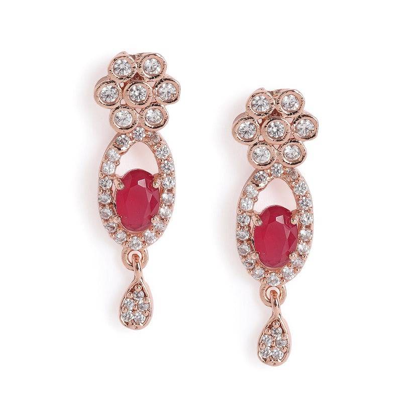 Dazzling Cz Leaf Motif Necklace Set | Festive Ready : AD-884-RGRBNKER