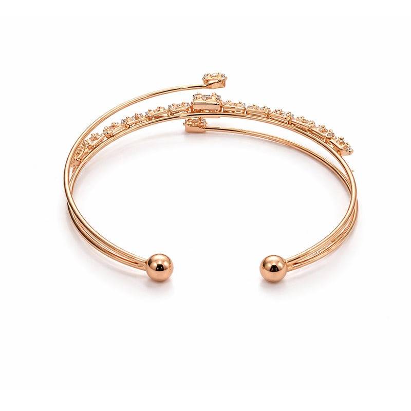 Contemporary Rosegold Baguette Crystal Layered Cuff Bracelet For Women : SZ-033-RGWEBR