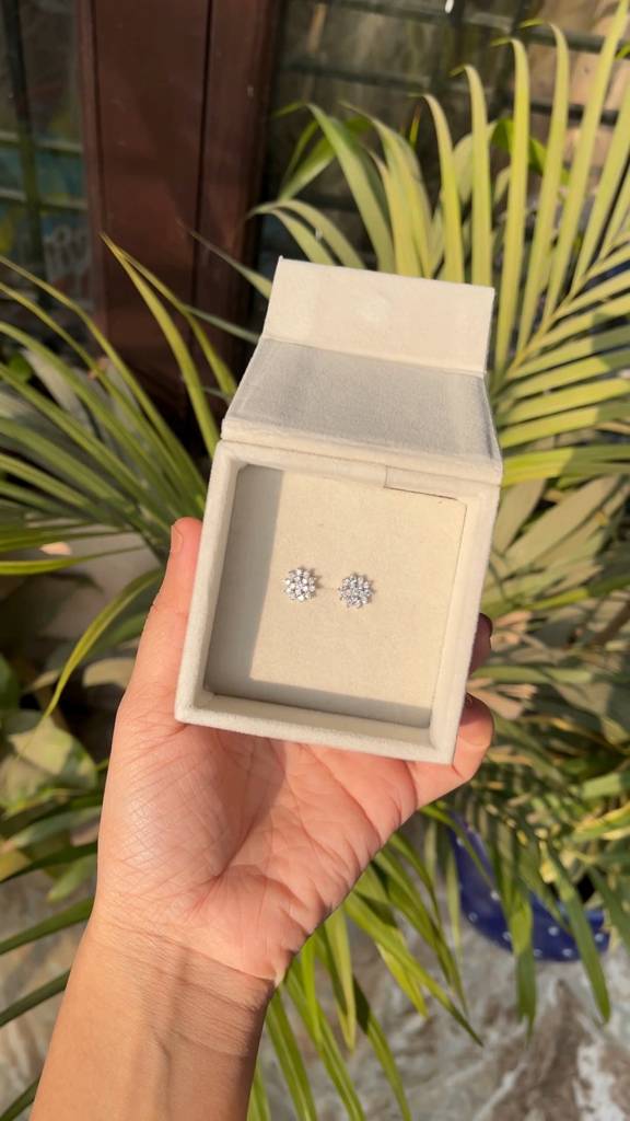 Sterling Silver Floral Cluster Stud Earrings With Sparkli : ES027-SterlingSilverFloralClusterStudEarringswithSparklingCZStones