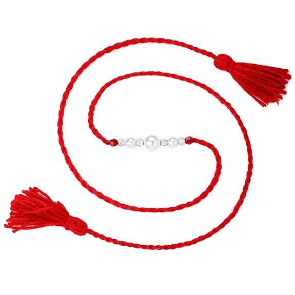 Mens 925 Sterling Silver Pearls Studded Thread Rakhi For Brother Bhaiya|Raksha Bandhan Hamper With Roli Chawal Greeti : R18S12
