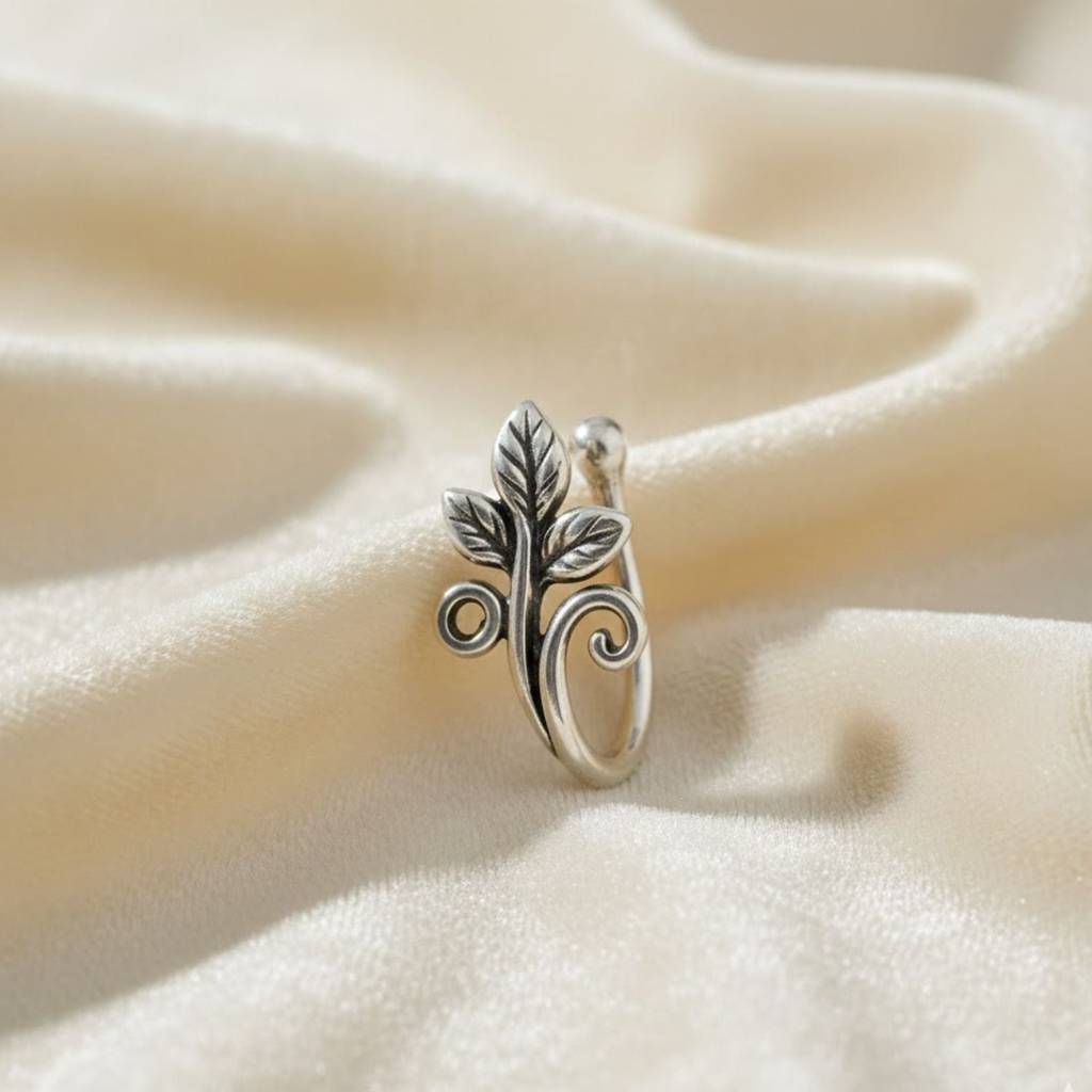 Leaf & Vine Clip-On Nose Pin 925 Sterling Silver Oxidized : CNP-0003