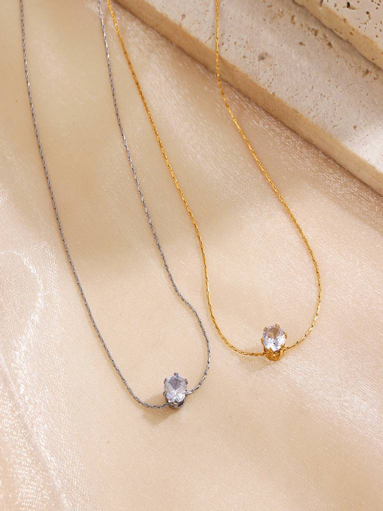 Zircon Thin Neck Chain Anti-Tarnish Necklace : ALH0626PN401G