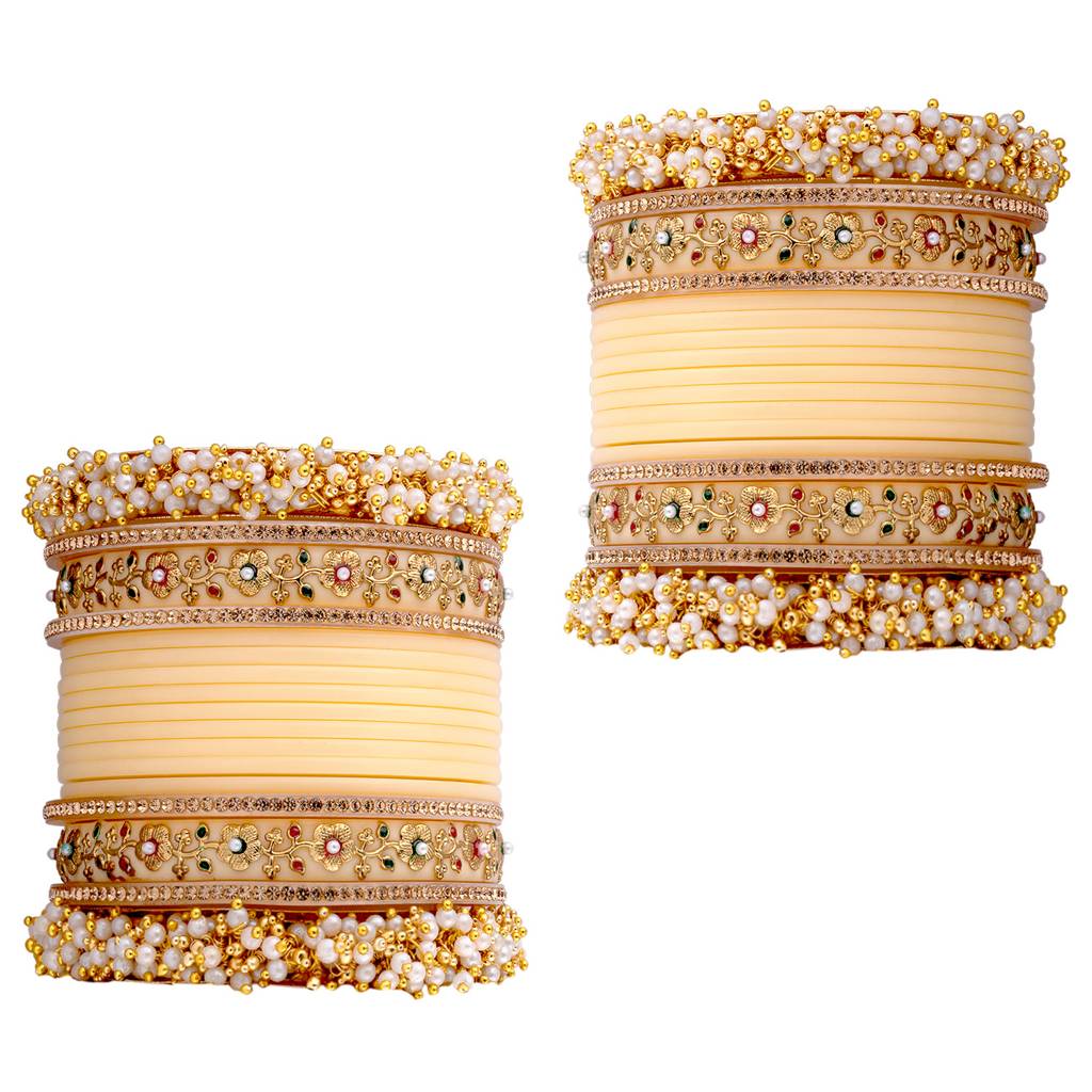 Peora Cream Chuda Bangle Set Indian Traditional Wedding Fashion Jewellery For Women : PF51B48CRM
