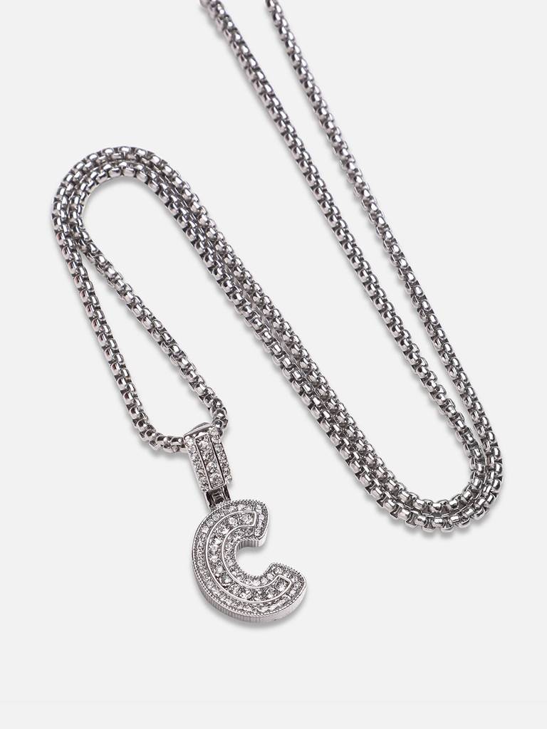 Men'S Embellished Alphabet Pendant Necklace - Silver : FANC1071-C