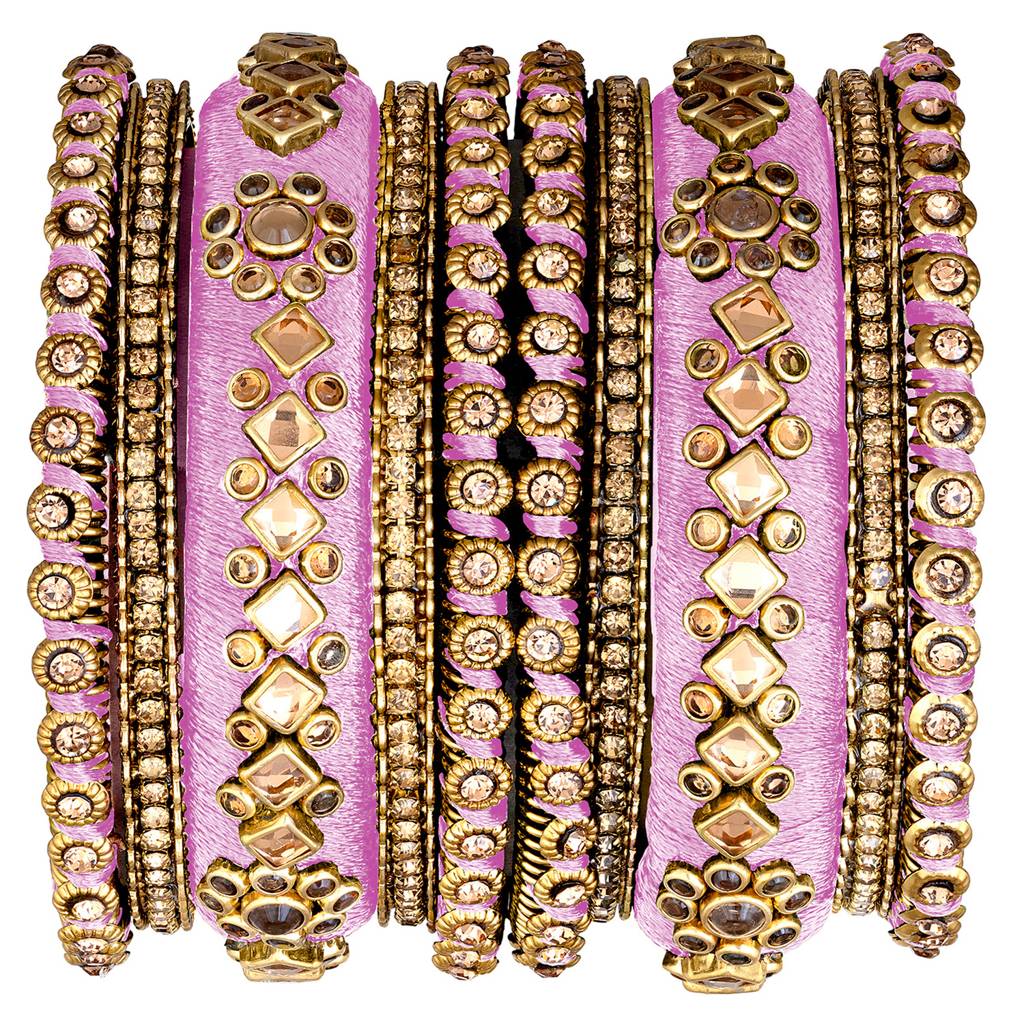 Peora Velvet Matching Fancy Silk Thread Chuda Bangle Set Navratri Gift For Women : PF51B46PK-8