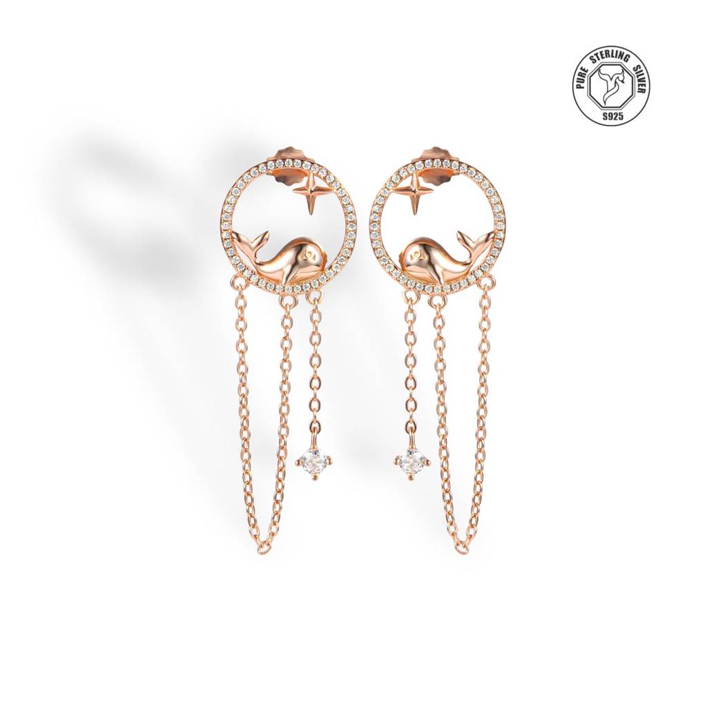 925 Sterling Dolphine Earrings : TRETL0043Rose