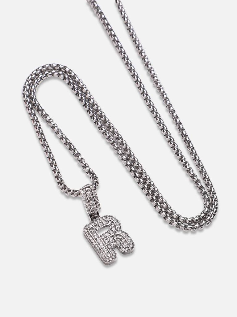 Men'S Embellished Alphabet Pendant Necklace - Silver : FANC1071-R