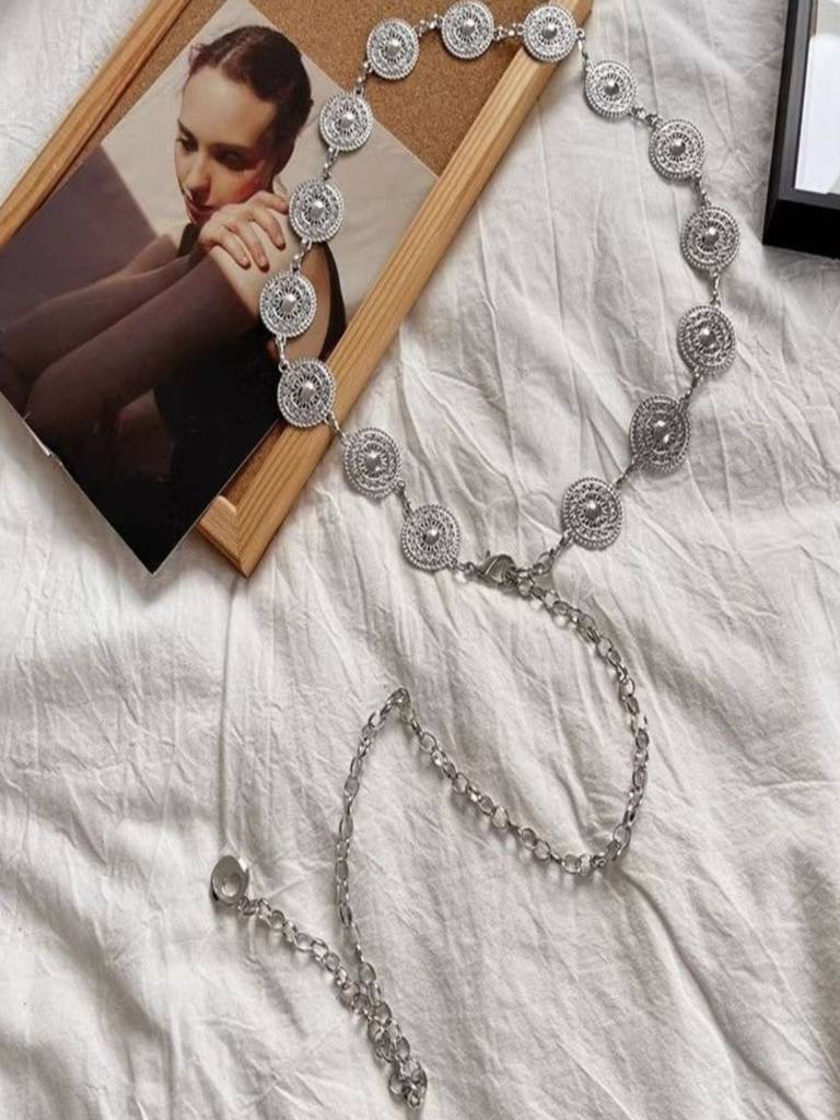 Silver Plated Coin Anti-Tarnish Belt Waist Chain : AMQ0426WC84S