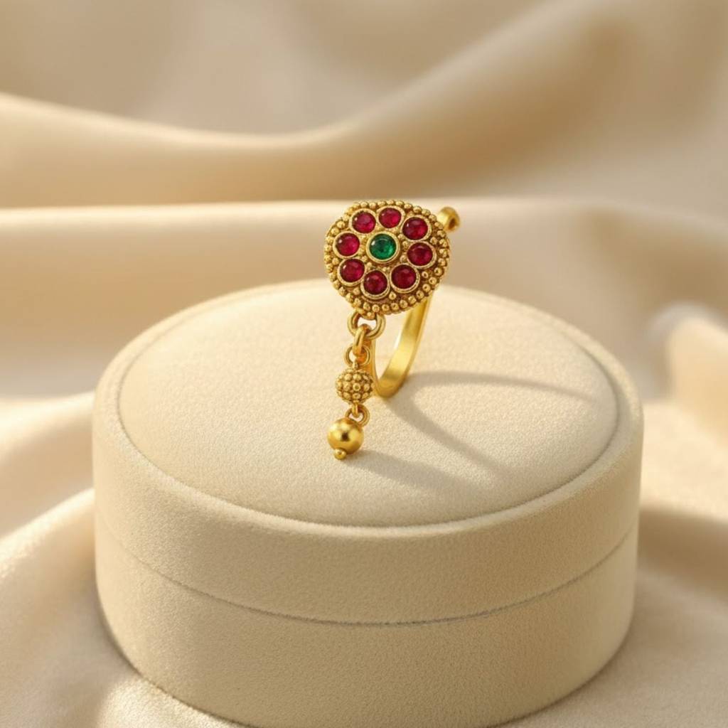 Floral Clip-On Nose Pin 925 Sterling Silver Yellow Plated : CNP-0008