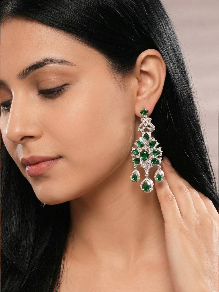 Silver Toned Chandelier Teardrop Statement Cocktail Earrings : SJER2989