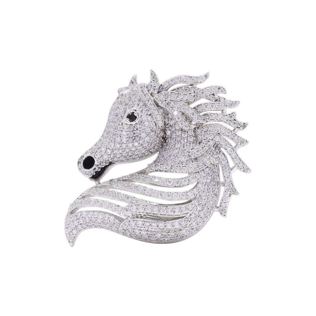 Micro Setting Diamond Studded Lucky Horse Unisex Brooch For Men And Women : 900014