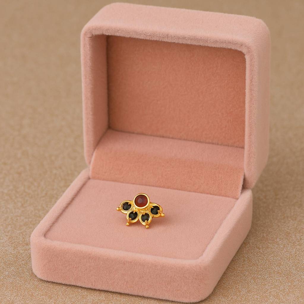 Cz Floral Nose Pin - Sterling Silver Gold Plated : NP00043_925S_W_RCZ