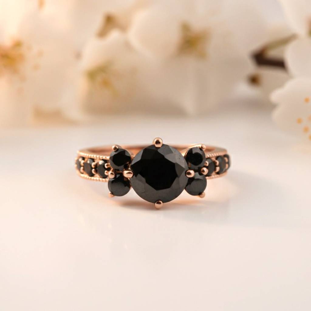 Silver Black Diamond Cluster Ring : ZLR-1213-10