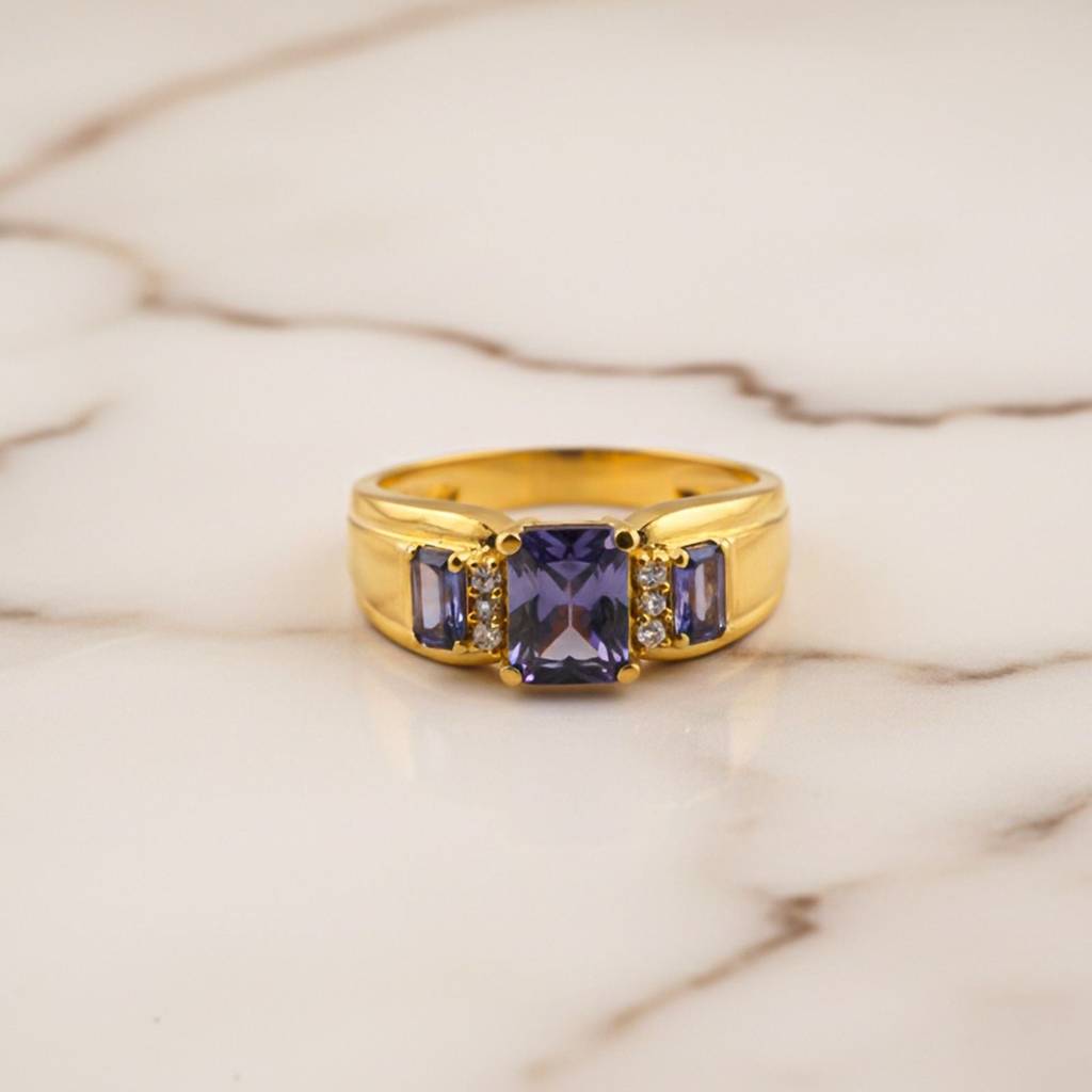 Silver Tanzanite Three-Stone Statement Ring : ZLR-1229-10