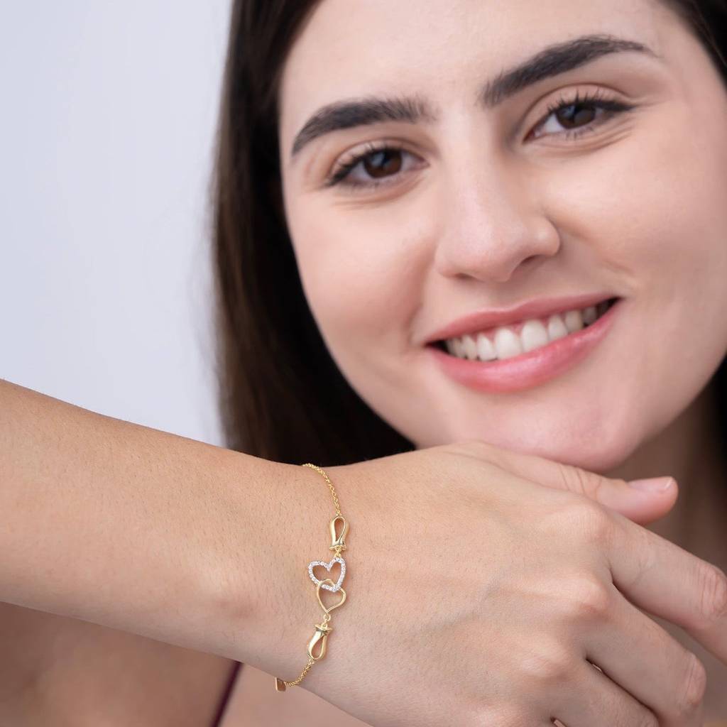 18K Gold Vermeil Interlocking Heart Tulip Bracelet : KBC0041