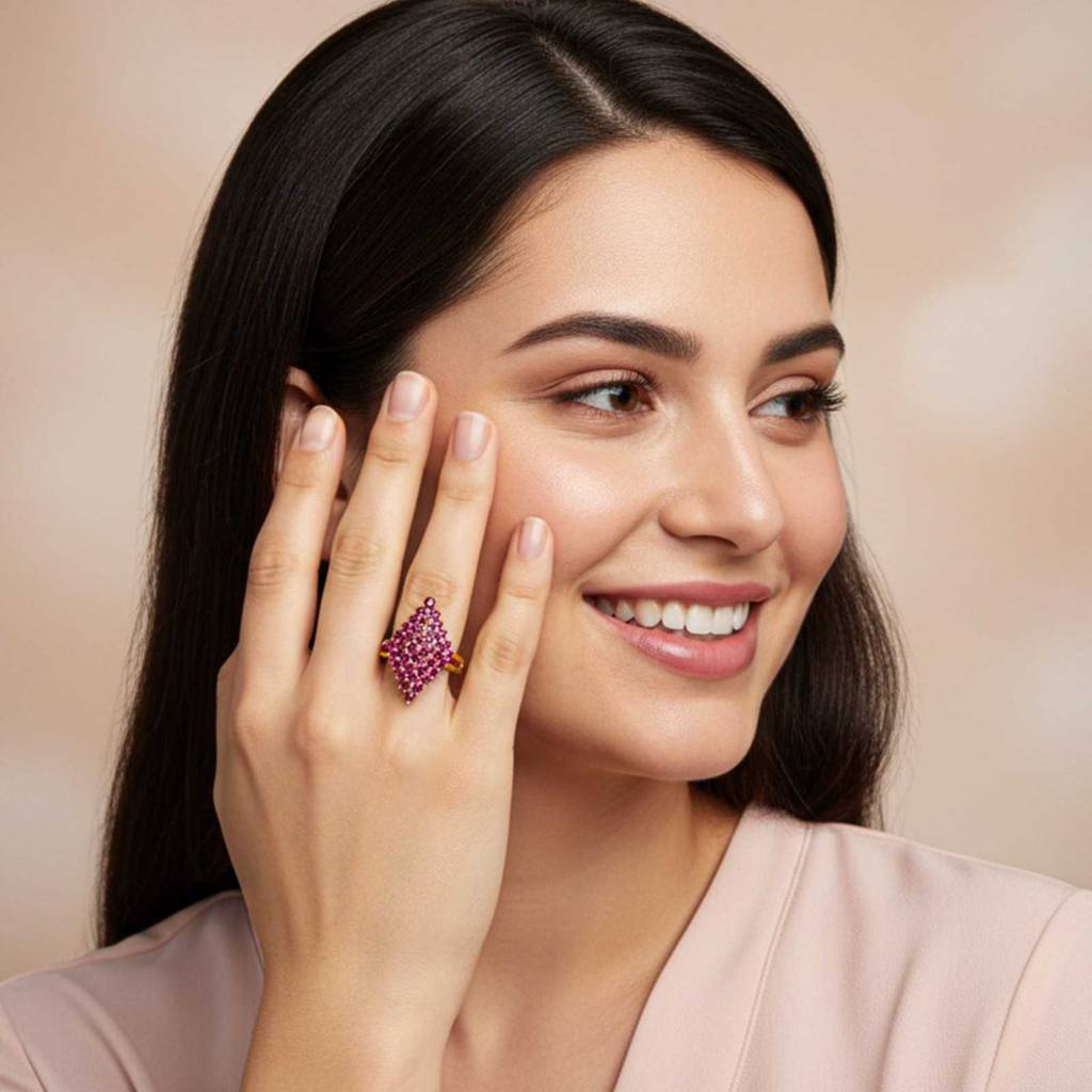 Silver Ruby Cluster Statement Ring : ZLR-1196-10