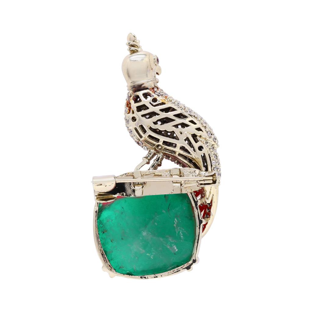 Antique Gold Finish Diamond Royal Bird Unisex Brooch : 900012