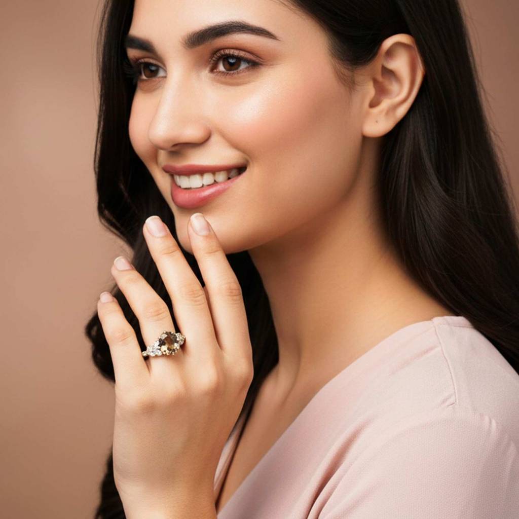 Silver Morganite Oval Halo Ring : ZLR-1198-10