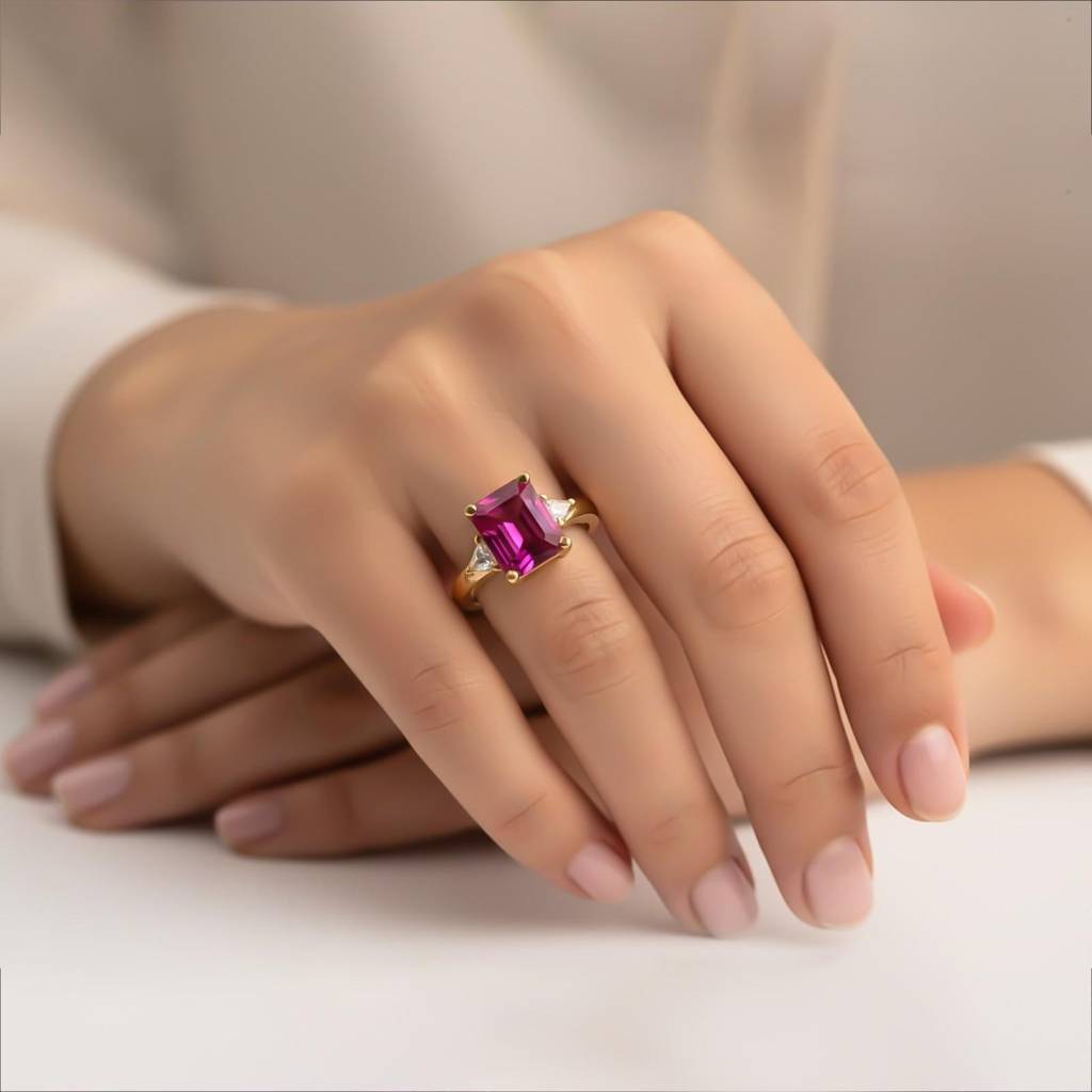 Silver Red Ruby Three-Stone Ring : ZLR-1215Y-10