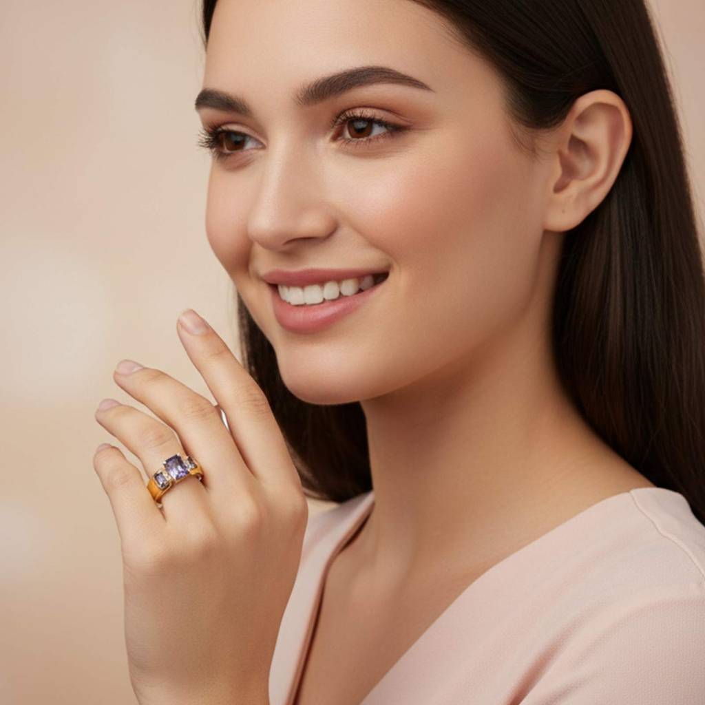 Silver Tanzanite Three-Stone Statement Ring : ZLR-1229-10