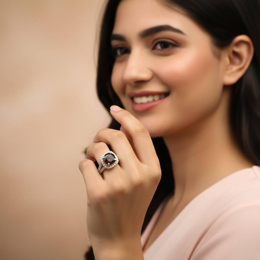 Silver Red Garnet Halo Ring : ZLR-1222-10