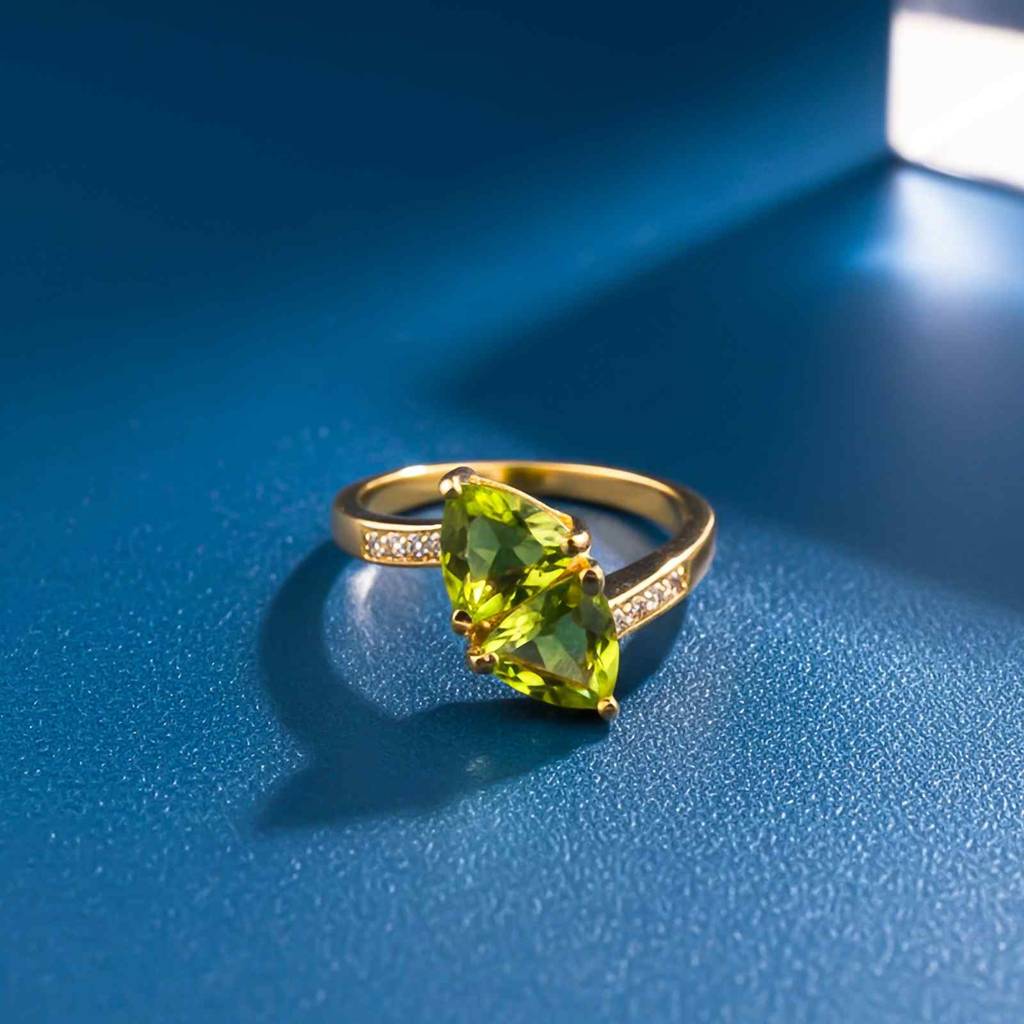 Silver Marquise Peridot Bypass Ring : ZLR-1235-10