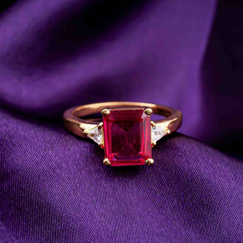 Silver Red Ruby Three-Stone Ring : ZLR-1215Y-10