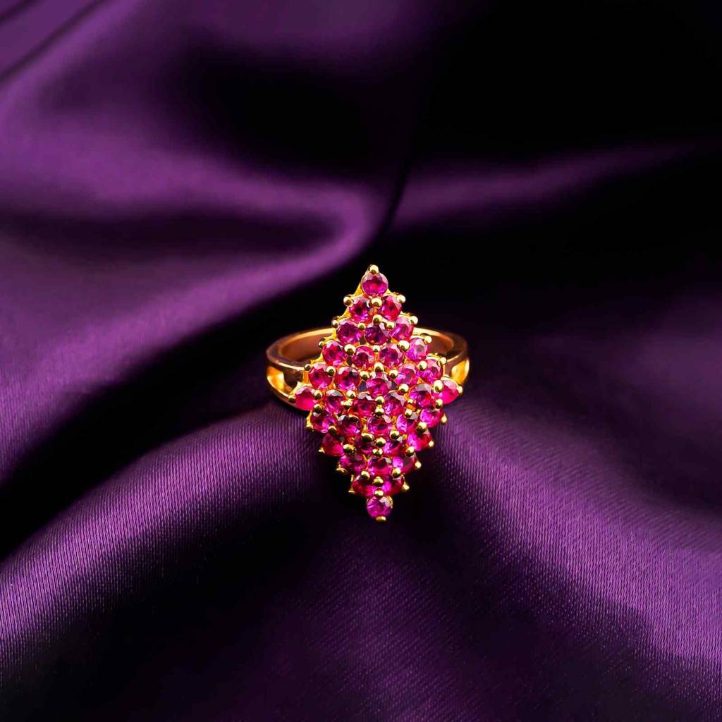 Silver Ruby Cluster Statement Ring : ZLR-1196-10